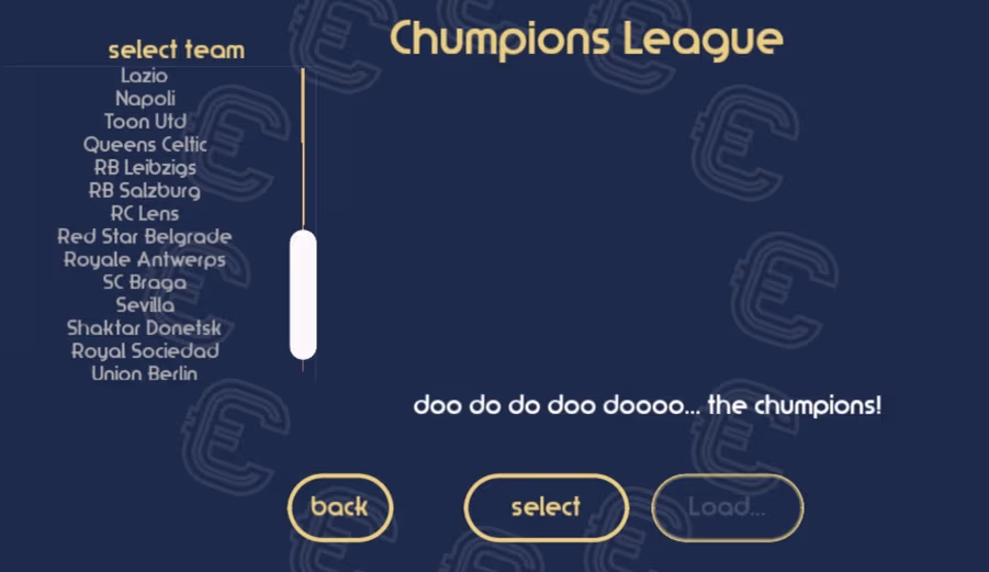 Choose your parody European club and battle for continental glory in Chumps League
