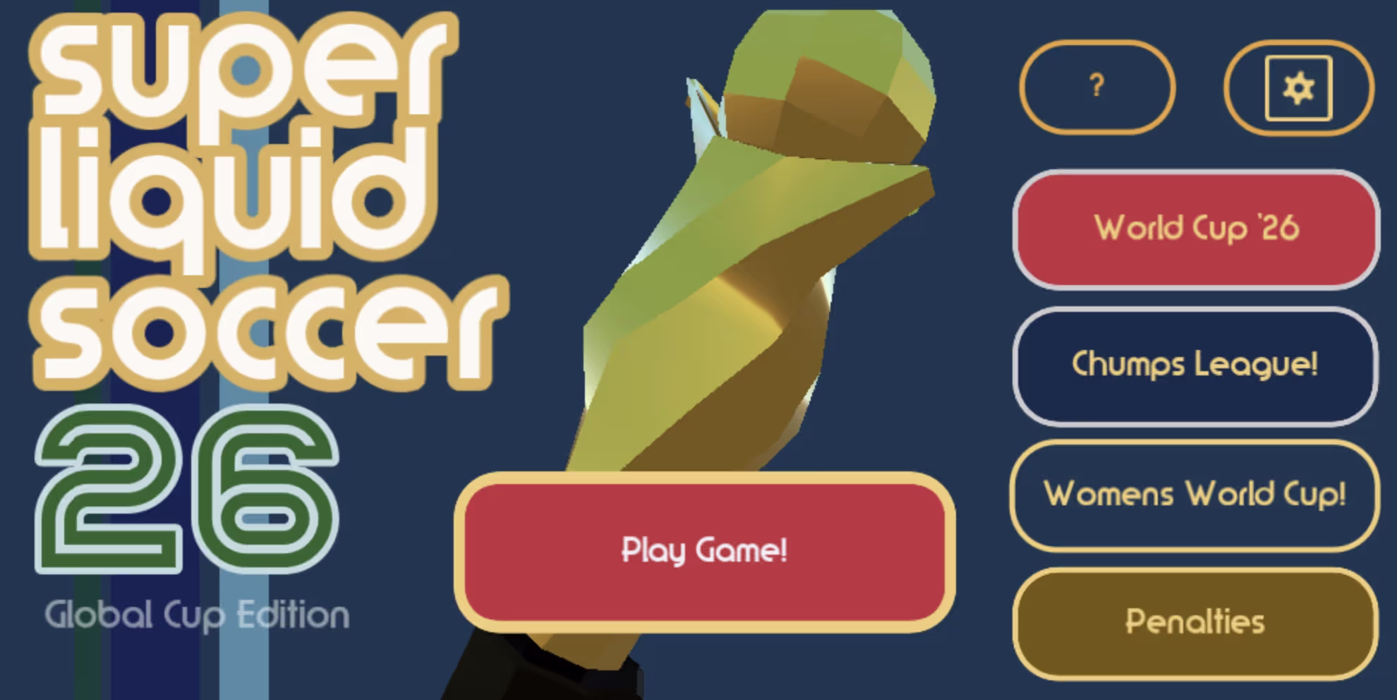 Explore tournament modes in Super Liquid Soccer 26 Global Cup Edition from World Cup to penalties