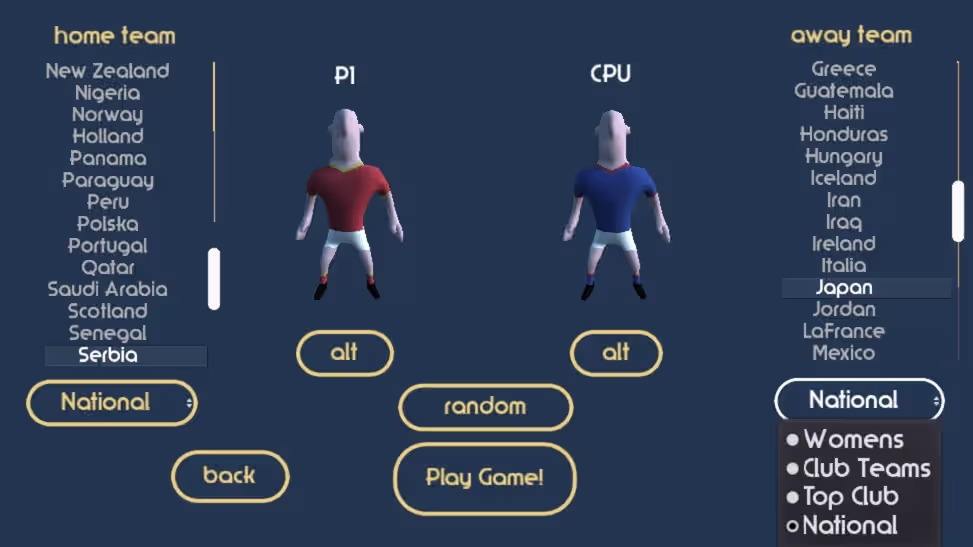 Customize home and away squads with category selectors and alternate kits in Penalties mode